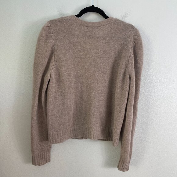 Saks Fifth Avenue Womens Large Puff Sleeve Cashmere Cardigan Light Brown Knit - Picture 9 of 9